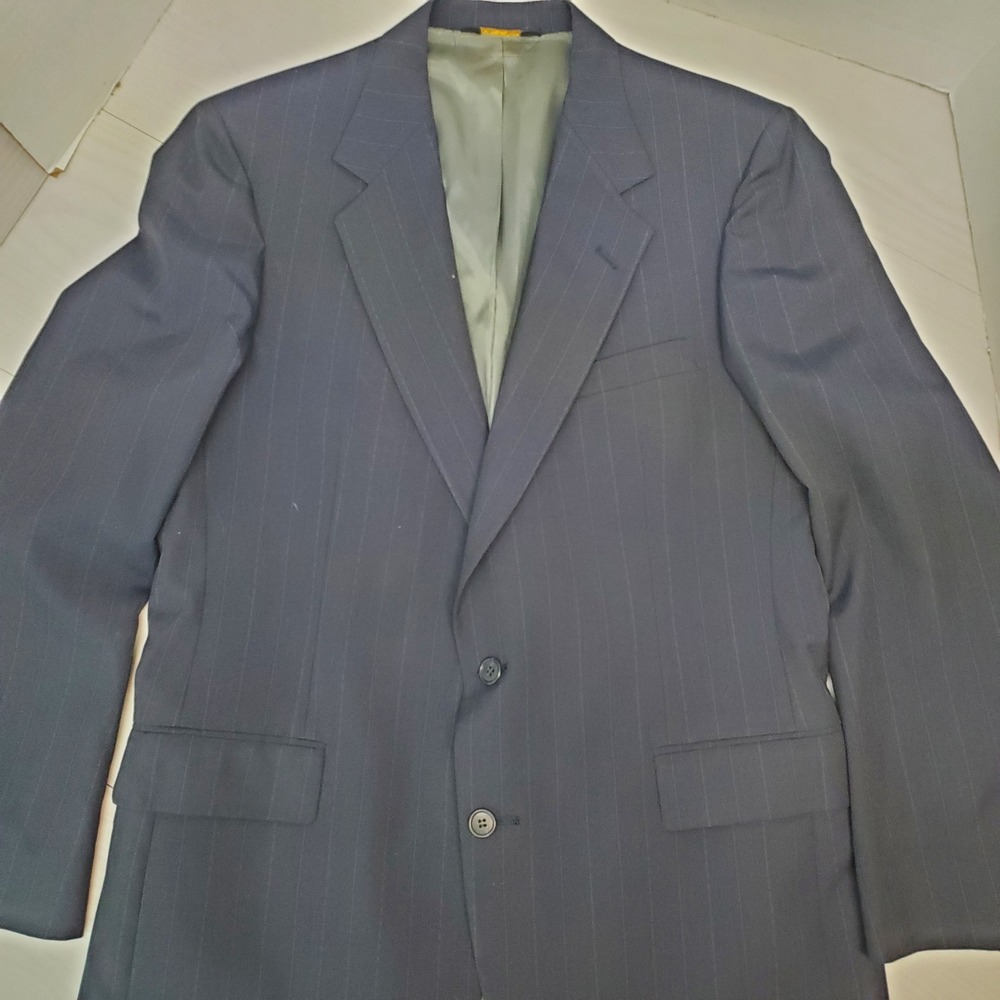 Johnny Carson‎ Mens Vintage Navy Blue Pinstripe Blazer Two Button Sport Coat 42R